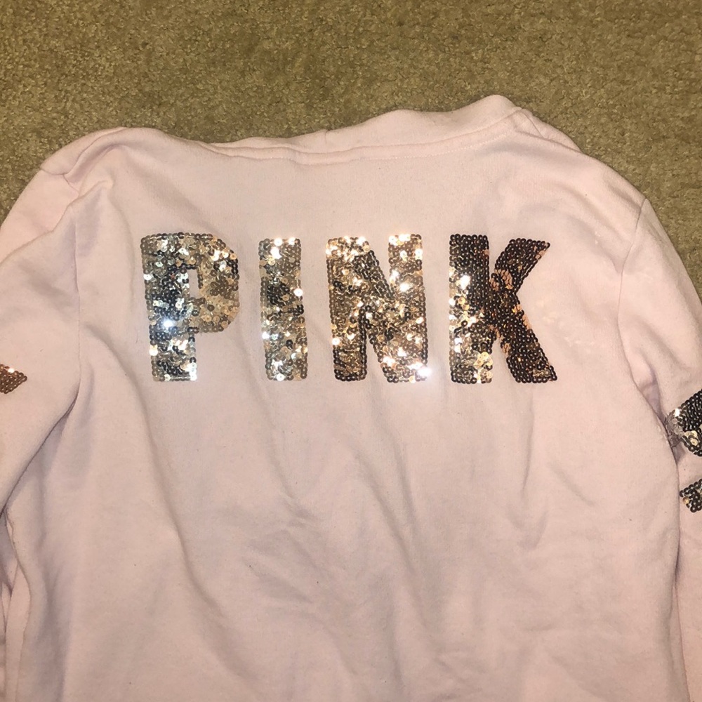 Pink sequence zipper hoodie